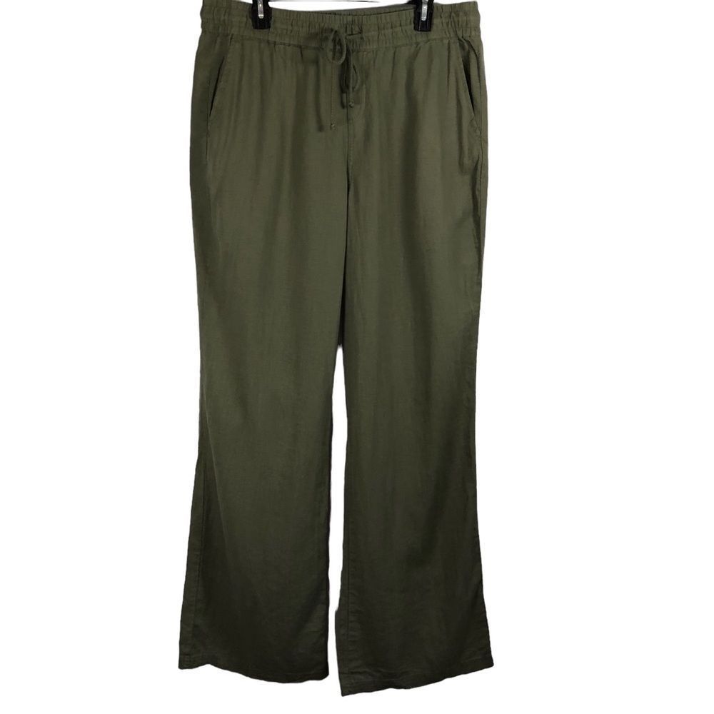 Soho New York & Co Linen Blend Pull-on Pants Wide Leg Olive Green Large Tall